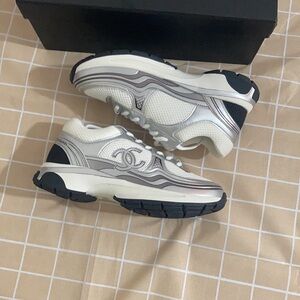 Chanel White and Silver Sneakers
